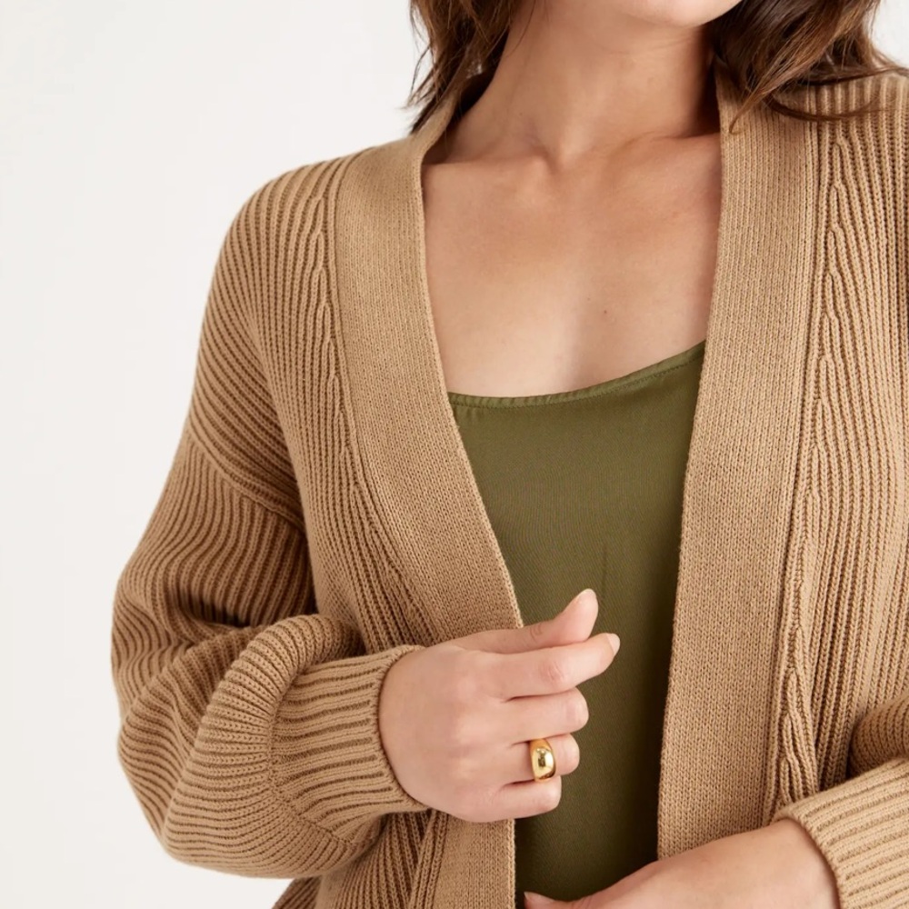 Quince 100% Organic Cotton Oversized Cardigan in Camel - Picture 3 of 11